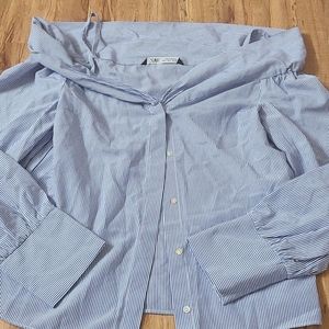 Zara Off Shoulder Stripes Blue Top Size S